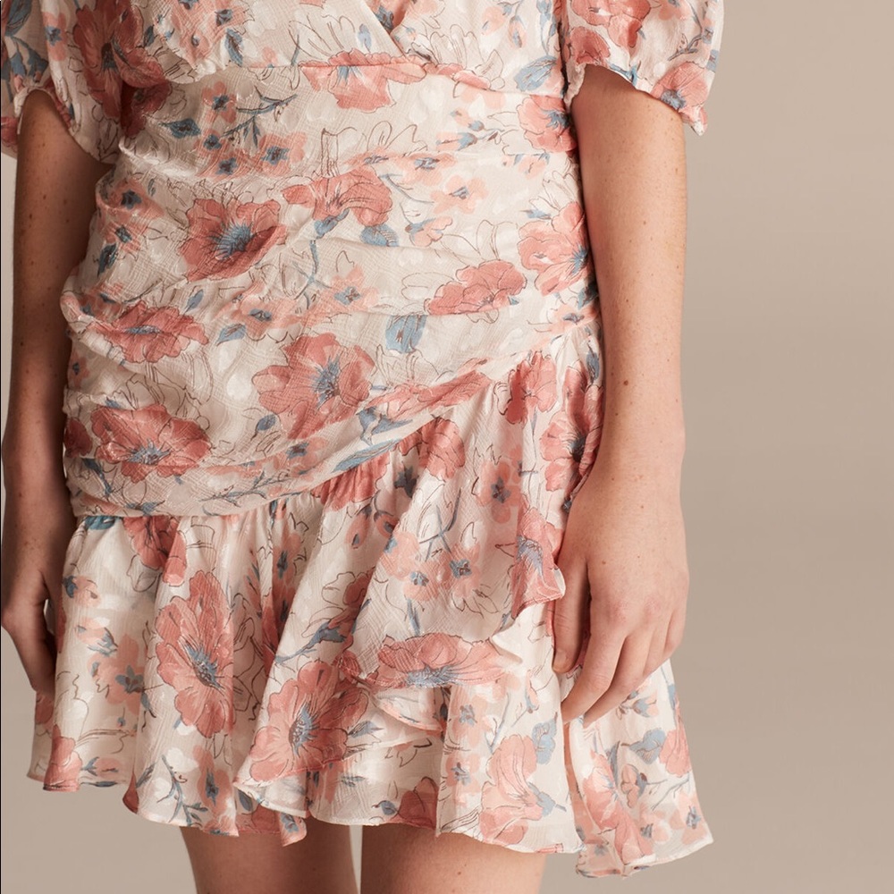 Rebecca Taylor silk pink, coral floral Amelie Fleur Wrap Dress - Picture 5 of 6